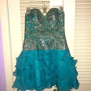 SHERRI HILL blue strapless prom/formal dress